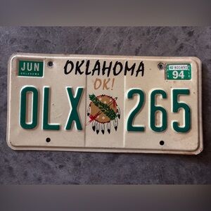Oklahoma OK 1994 License Plate OLX 265